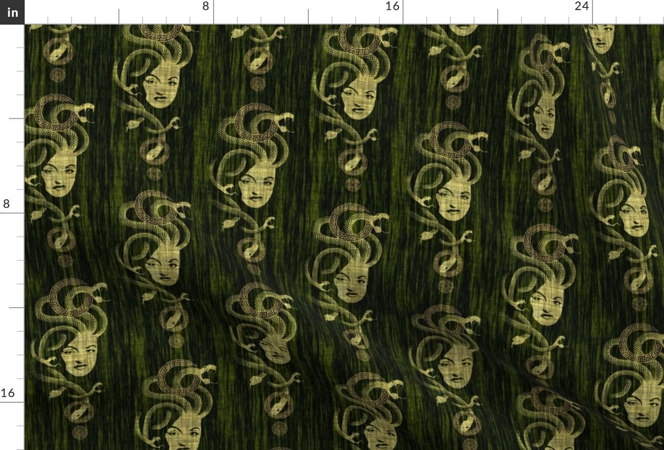 Spoonflower Fabric - Greek Myth Snake Serpent Green Printed on Upholstery Velvet Fabric Fat Quarter - Upholstery Home Decor Bottomweight Apparel
