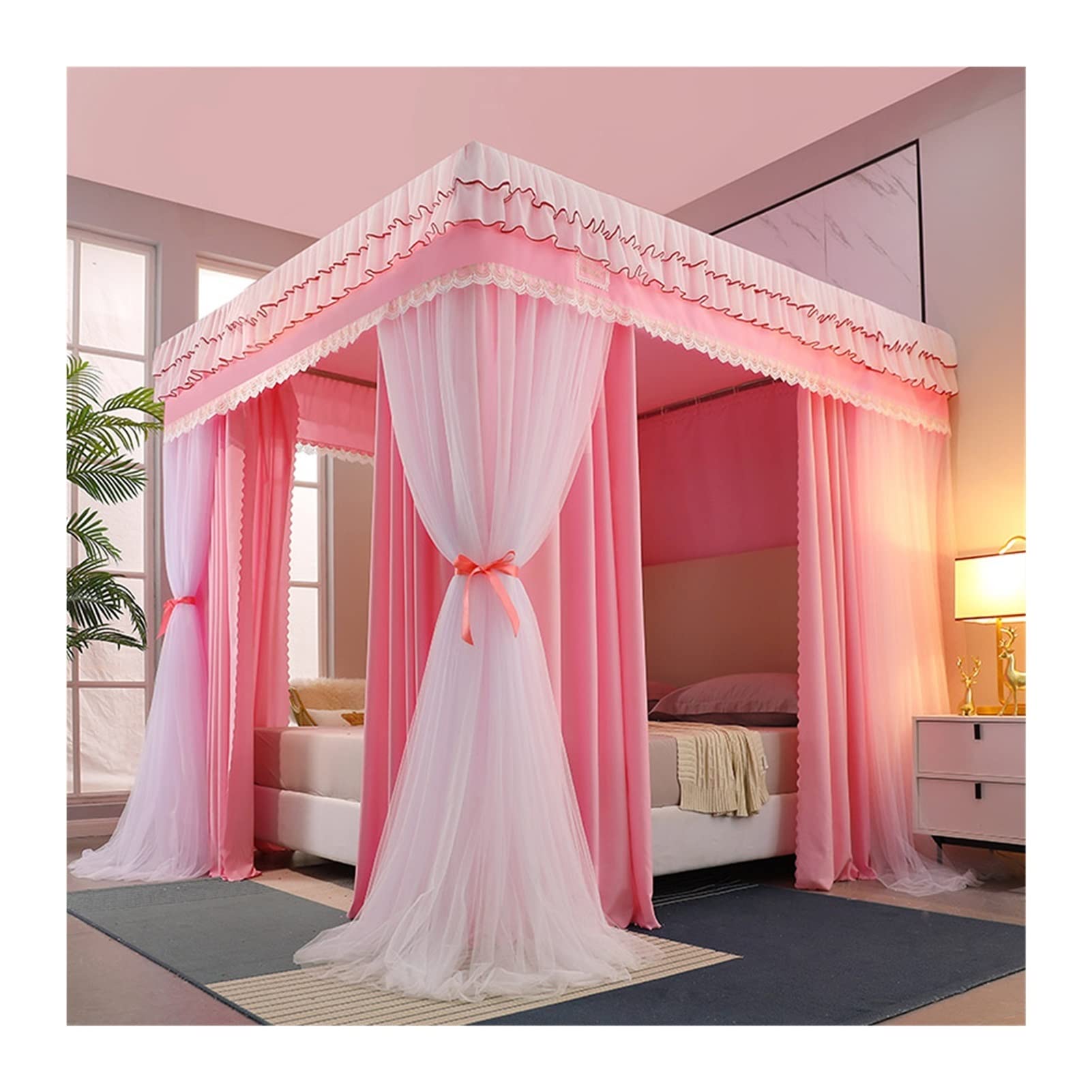 GTHTUHFD Bed Canopy Bedroom Mosquito Net For 5Ft/1.5M Bed, 4 Corner Support Luxury Bed Canopy, Blackout & Dustproof Bed Curtain Mosquito Net,Style 1-150x200x200cm