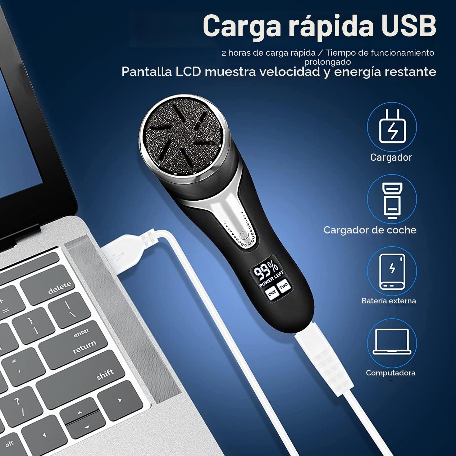 Lima Eléctrica Pies,VXDOIRK Recargable e Impermeable con 3 Rodillos y 2 Velocidades, Poderoso Profesional Quita Durezas para Cuidado Pies Callosidades Negro