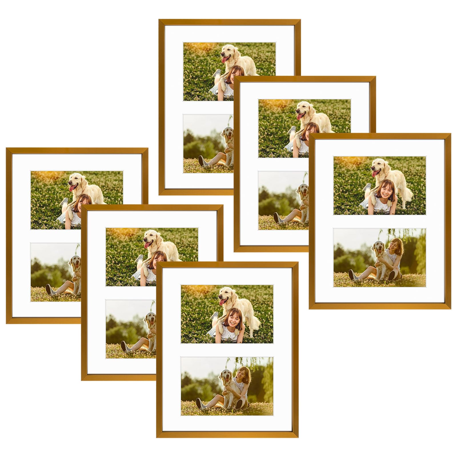 Golden State Art, 4x6 Aluminum Collage Frame, Displays 6x4 Pictures With 2 Openings Mat or One 8x10 Photo, Real Glass, Portrait/Landscape Wall/Tabletop Display, Bronze, 6 Pack