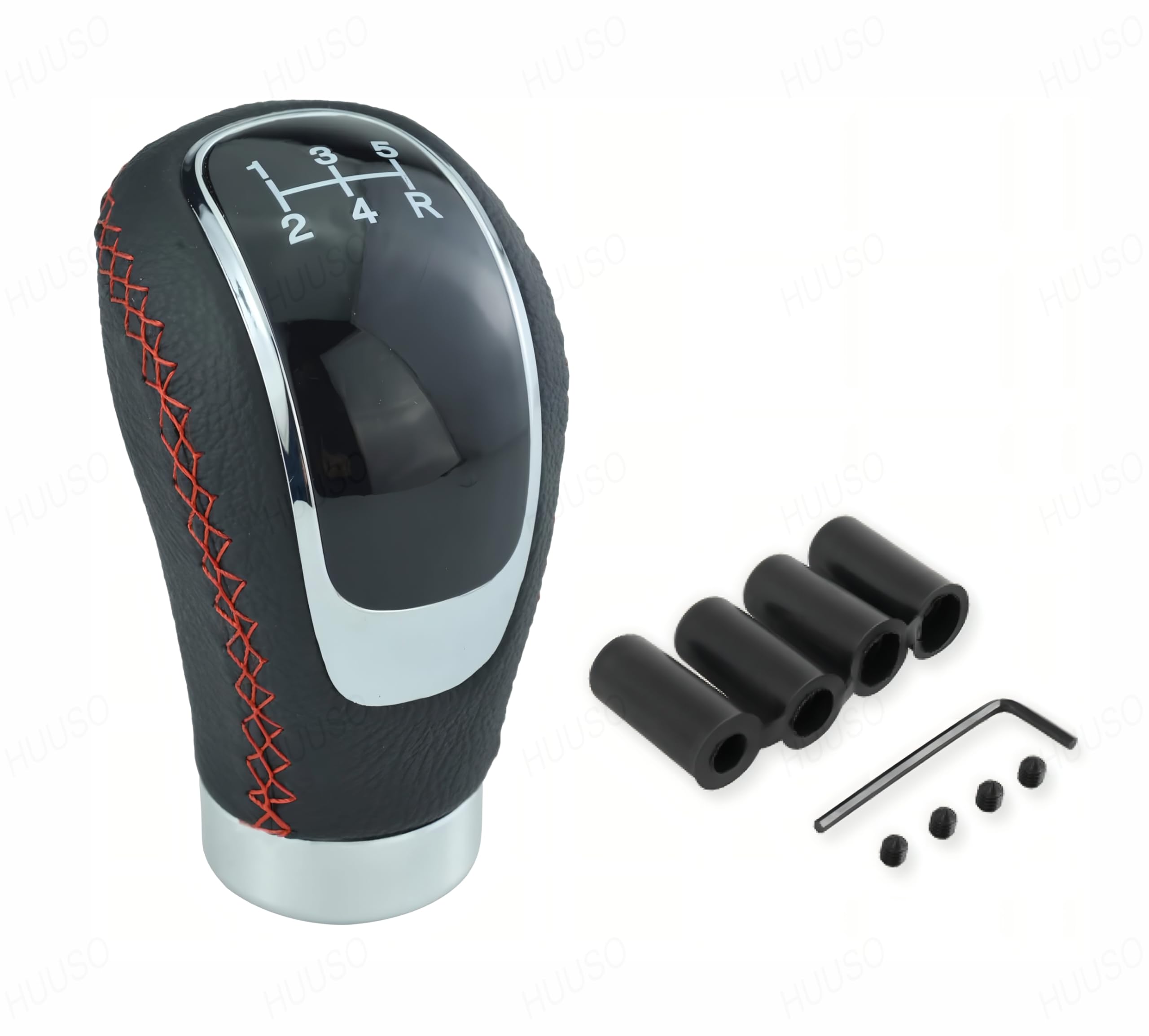 HUUSO Car Gear Shift Knob Comfy Grip Leather Red Stitch 5 Speed