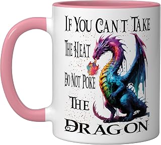 Flying Mythical Creature Cool Dragon Flame-Spewing Dragon Ceramic Mug, Pink/White