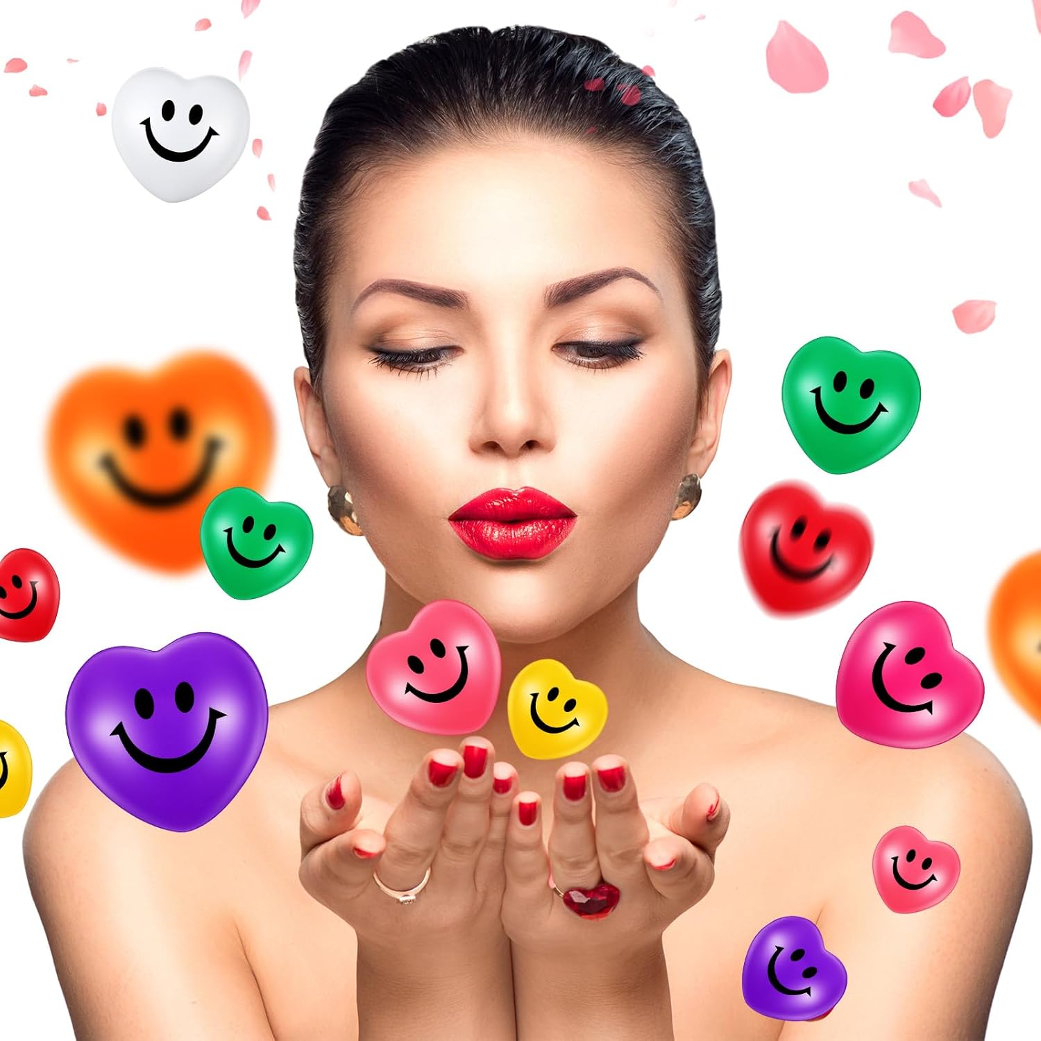 Zubebe 36 Pcs Valentine's Day Heart Stress Balls 2.76'' Multicolor Heart Shaped Smile Face Squeeze Stress Relief Balls Easter Relieve Toys for Adults Party Favors School Reward