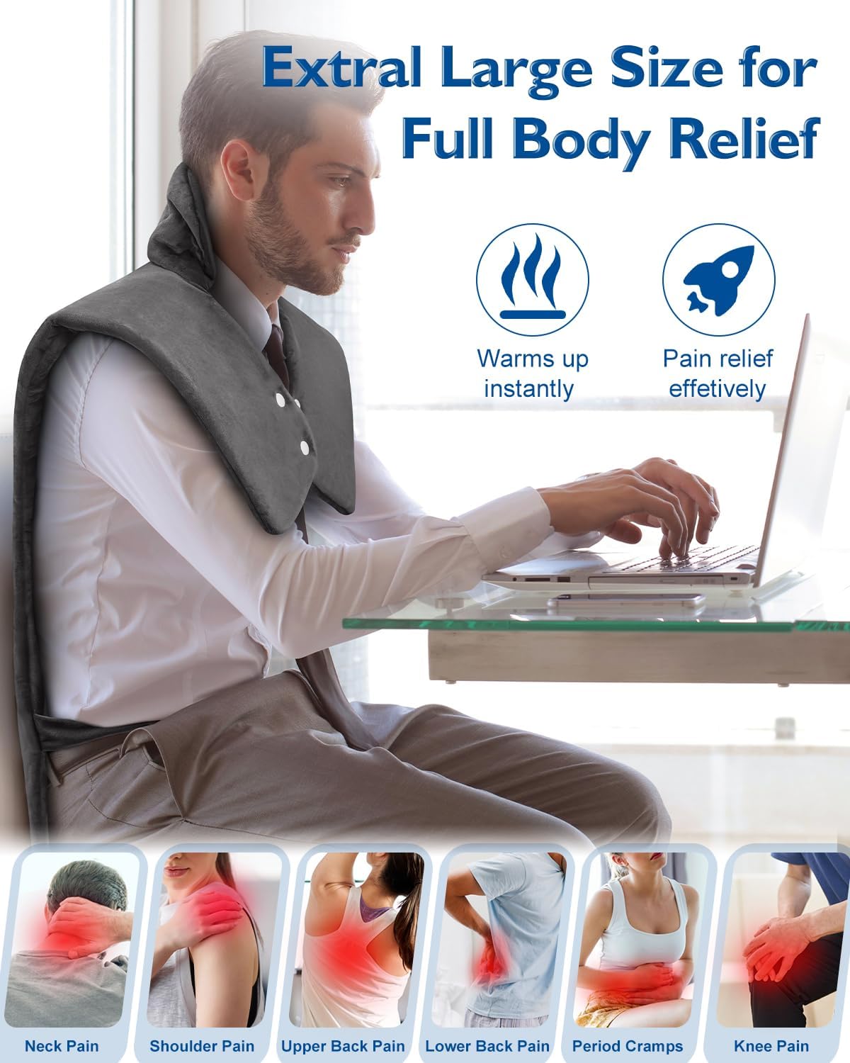 Heating Pad for Neck and and Shoulders and Back, Valentines Day Gifts for Her Him, Large Electric Heated Pad for Full Body, Birthday Gifts for Women Men Mom Dad Wife Husband Girlfriend Boyfriend - Image 6