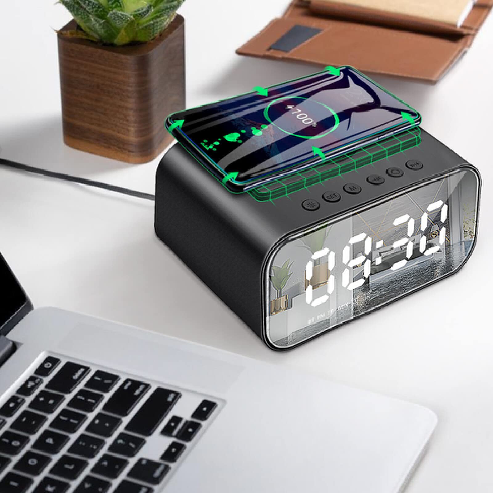 Reloj Digital Inteligente LED Carga Inalámbrica Reloj Despertador Electrónico Altavoz Bluetooth Reloj Electrónico De Escritorio Radio FM