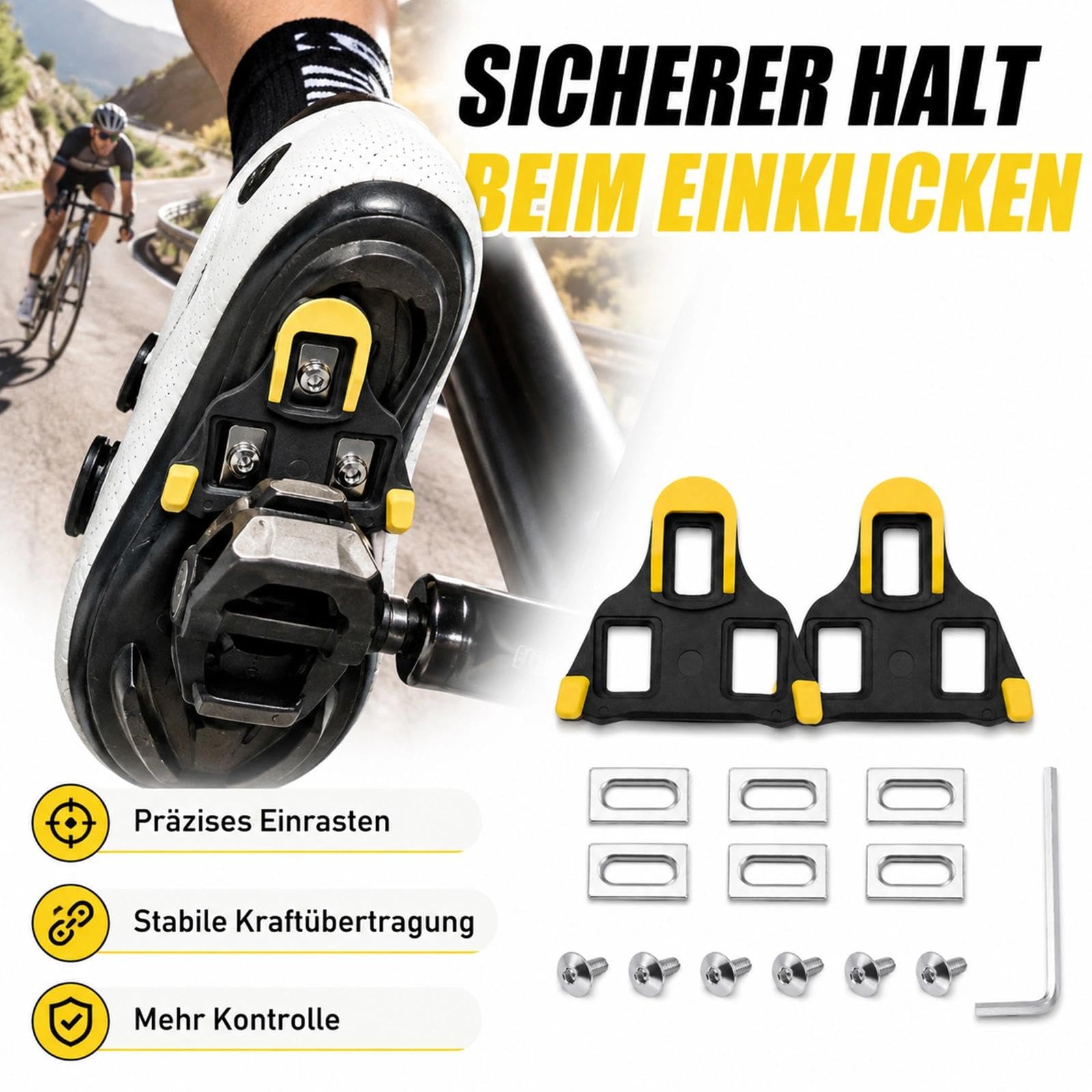 Tacchetti per bicicletta compatibili con sistemi Shimano SPD SL e Look Keo, tacchetti per bici da corsa con galleggiante a 6 gradi, set di tacchetti antiscivolo per pedali per bicicletta per interni