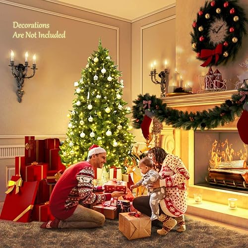 Miniatura 7 de DORTALA Árbol de Navidad preiluminado, árbol de Navidad artificial de 6 pies con 1250 puntas de rama, 650 luces LED, 8 modos de iluminación, soporte