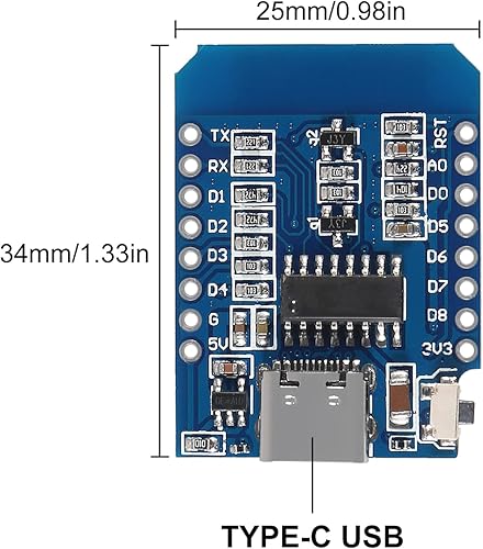 Miniatura 4 de 3pcs Tipo-C ESP8266 ESP-12F NodeMcu Mini D1 Módulo WeMos Lua 4M bytes WLAN WiFi Internet Desarrollo Base en Tipo-C ESP8266 ESP-12F para Arduino
