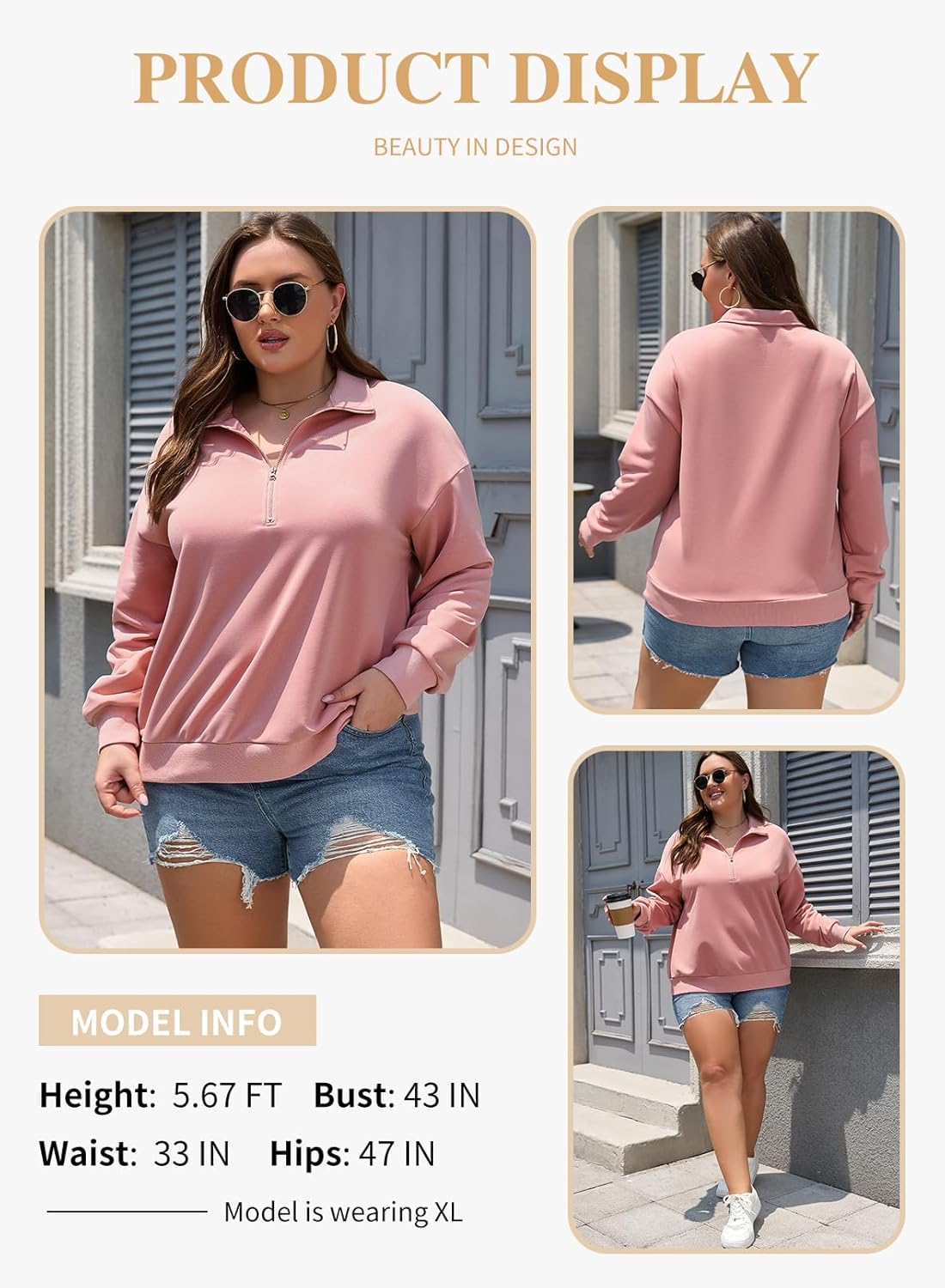 Eytino Plus Size Sweatshirt for Women Half Zip Quarter Zipper Pullover Hoodies Tops(1X-5X) - Image 3