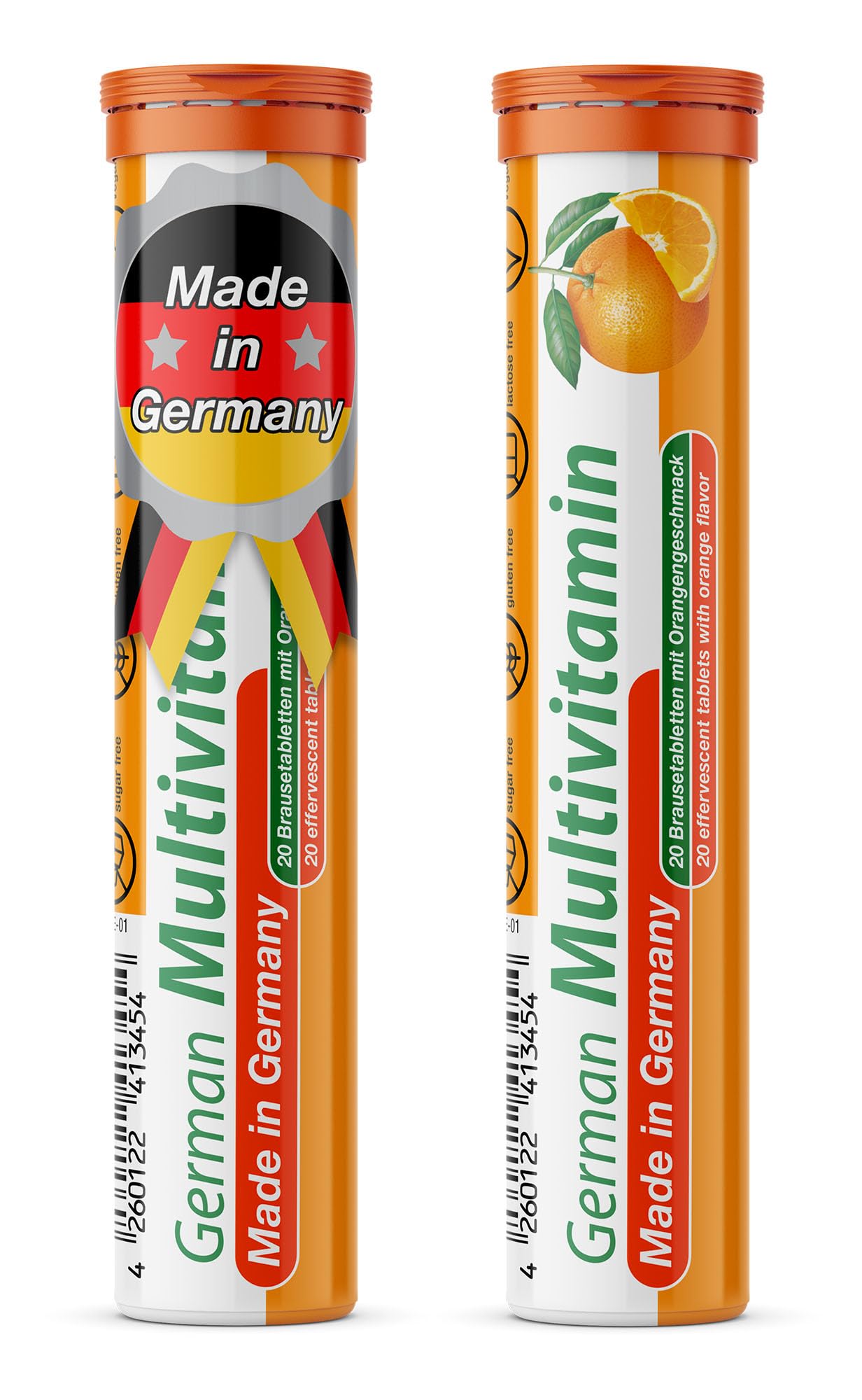 T&D German Multvitamin 10 Vitamins - 40 Vegan Drink Effervescent Tablets - Orange Flavor - Made in Germany
