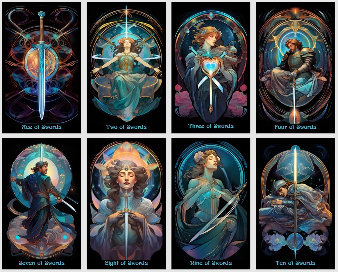Baraja de tarot Art Nouveau | 78 cartas ilustradas con arte de línea fluida y simbolismo místico | Elegante herramienta de adivinación inspirada en la Belle Époque