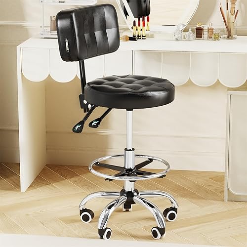 Miniatura 2 de YJHome Taburete rodante, taburetes rodantes con ruedas, reposapiés, respaldo de altura ajustable, capacidad de peso de 400 libras, silla giratoria