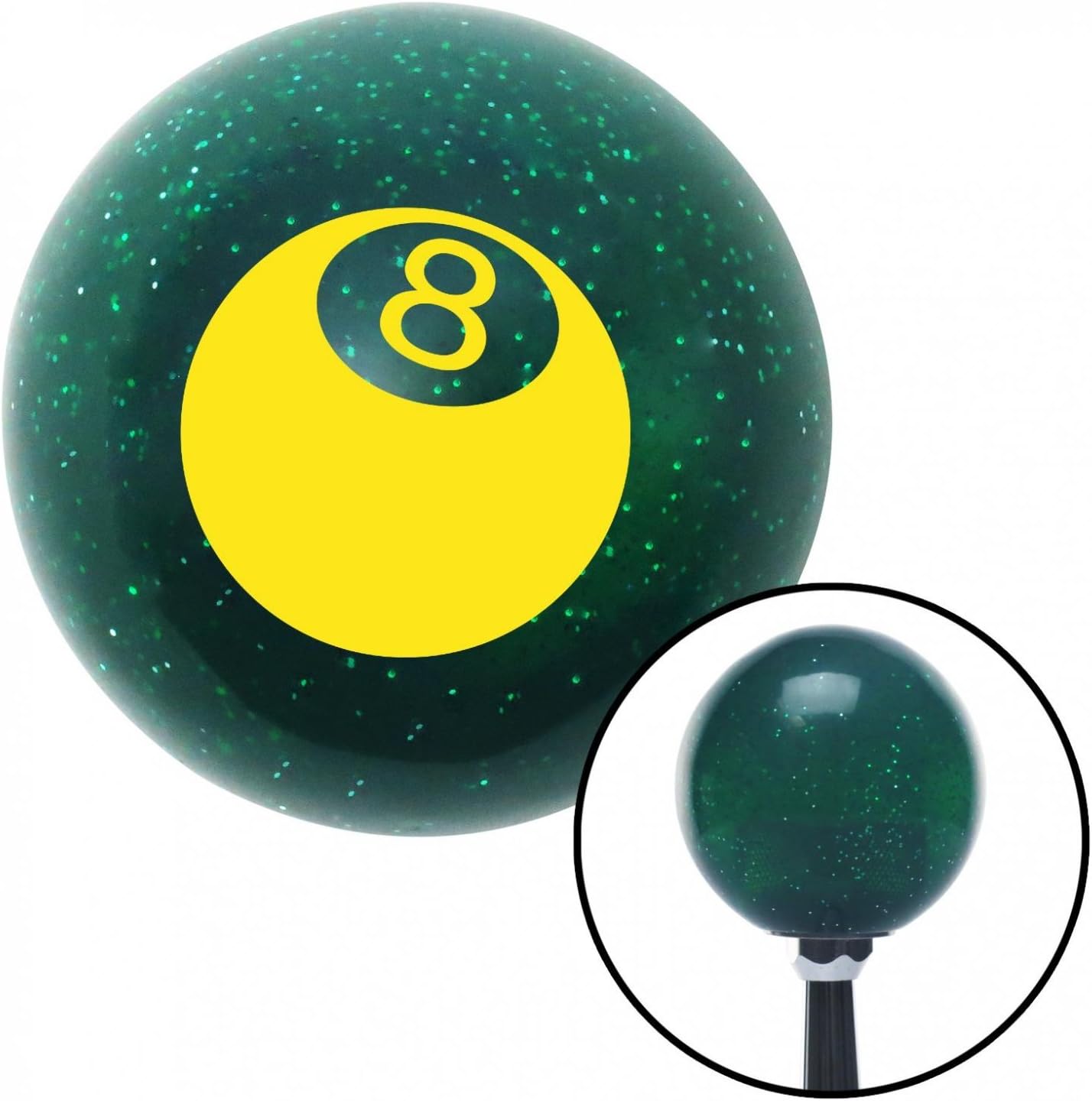 American Shifter 60439 Green Metal Flake Shift Knob with 16mm x 1.5 Insert (Yellow 3D 8 Ball)