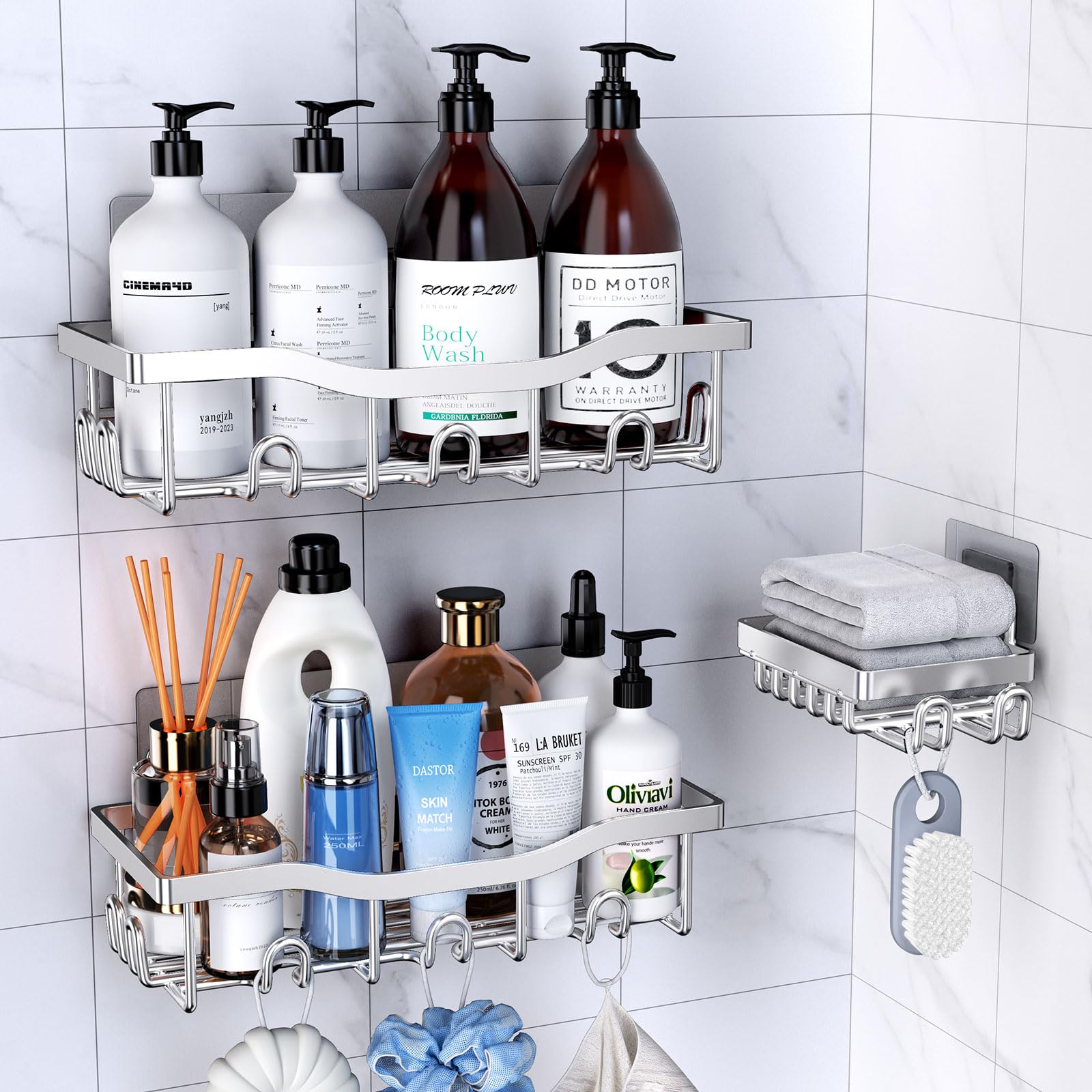 Deyhoc Rustproof Stainless Steel Shower Caddy 3 Pack - Sliver
