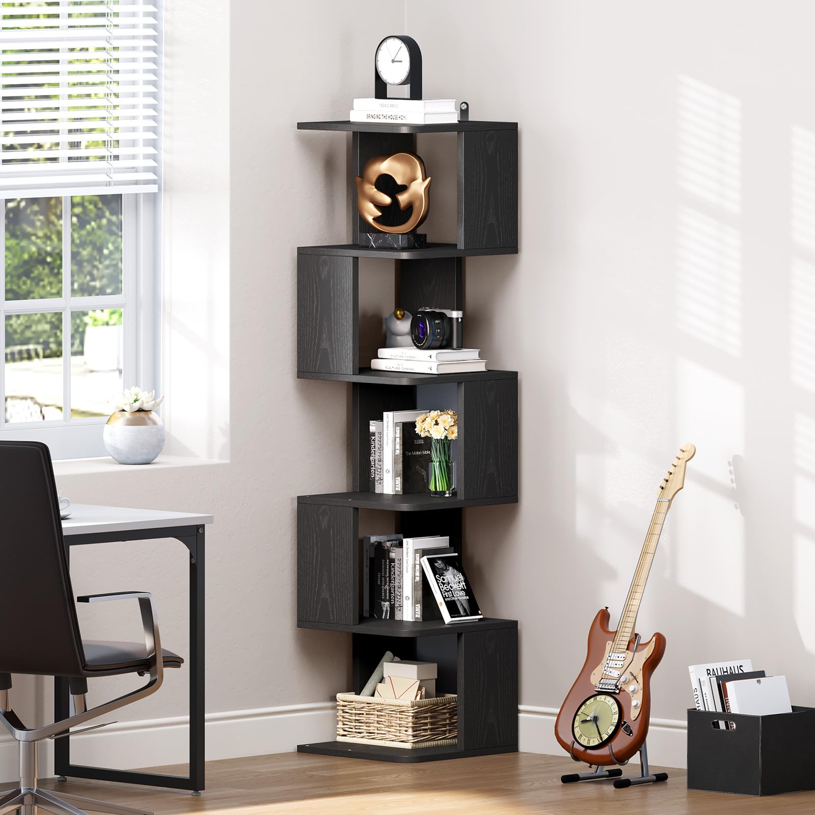 Narrow Bookshelf For Small Spaces, Modern 5 Tier
