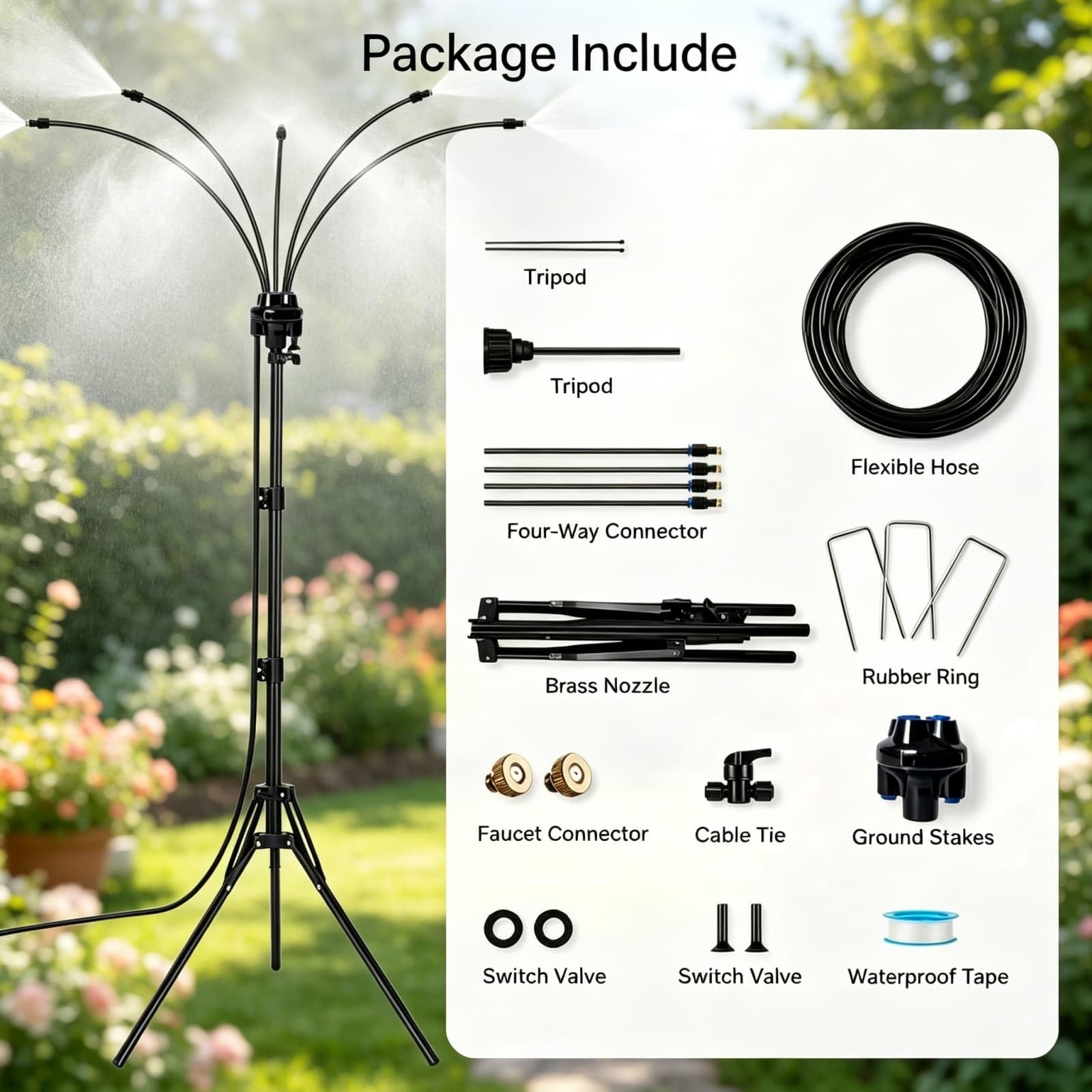 Sistema de refrigeración ajustable para exteriores, rociadores de pie para patio exterior, boquilla atomizadora giratoria de 360 grados para césped, barbacoa y refrigeración de mascotas