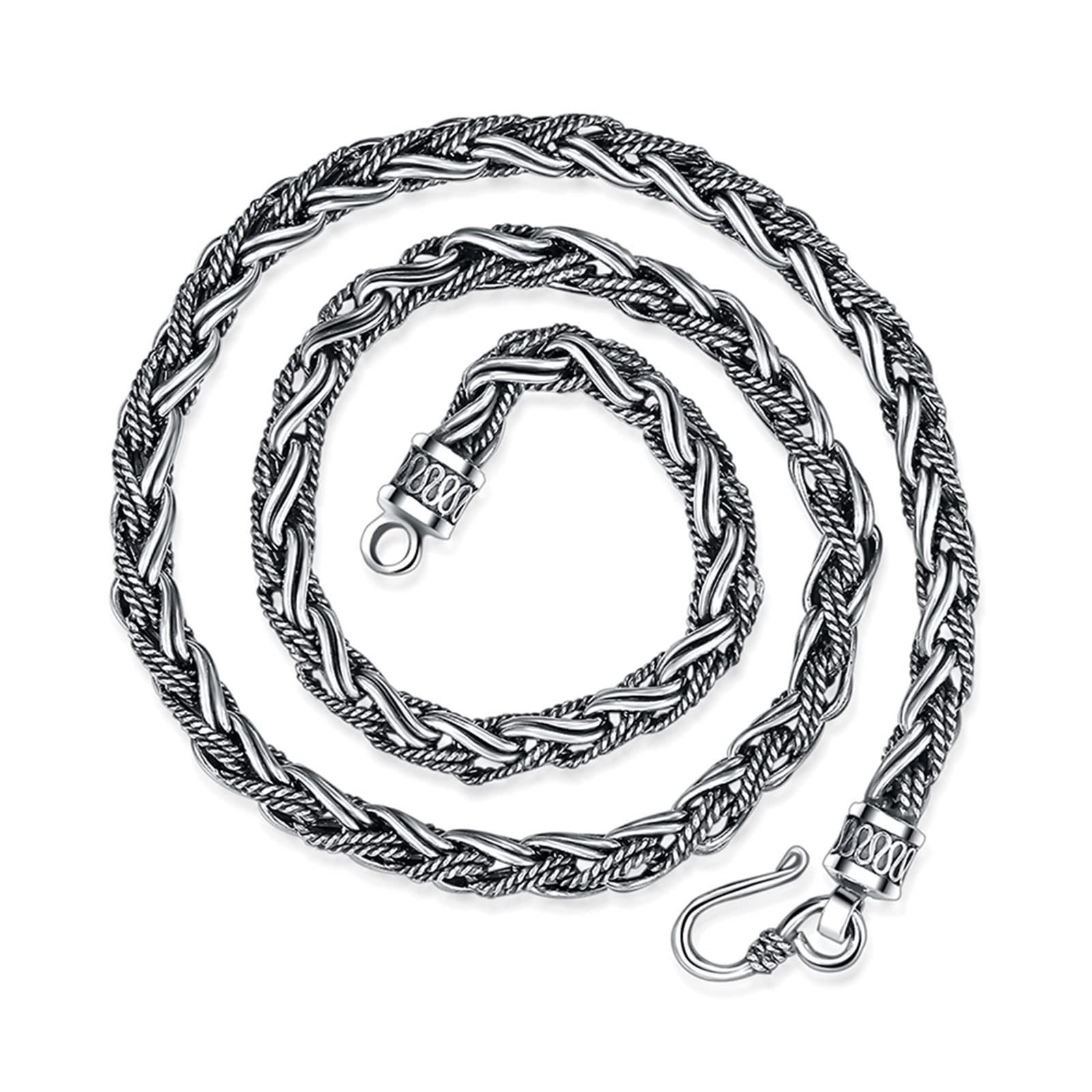 Naszyjnik męski srebrny 55 cm, łańcuszek bez wisiorka damski, szerokość 7 mm, srebrny łańcuszek o splocie pszenicznym, No Gemstone