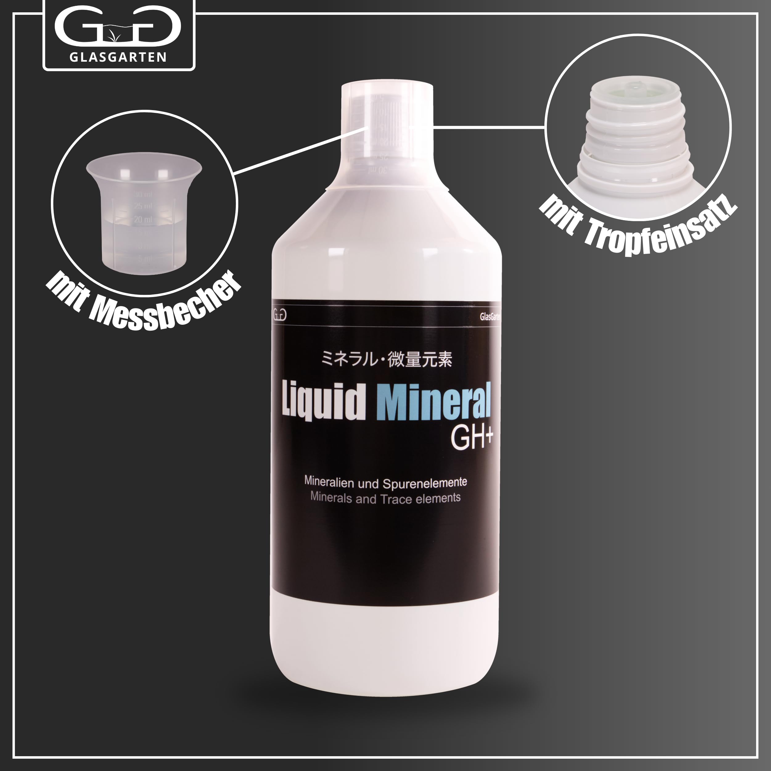 GlasGarten Liquid Mineral GH+ | 1 L/ 1000ml – flüssiges Mineralsalz zur Aufbereitung & Remineralisierung von Osmosewasser, Regenwasser, weichem Leitungswasser & vollentsalztem Wasser