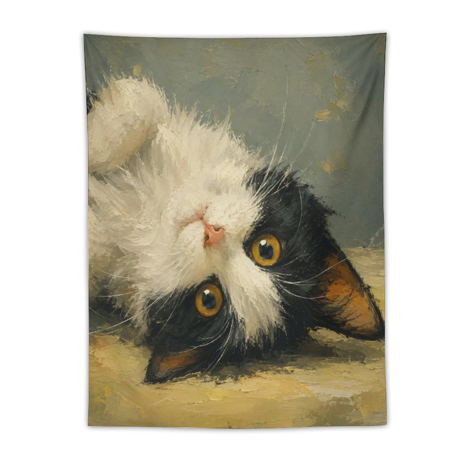 H3B8U2Y5 Playful Tuxedo Cat Portrait Wall Tapestry, Vintage Mood