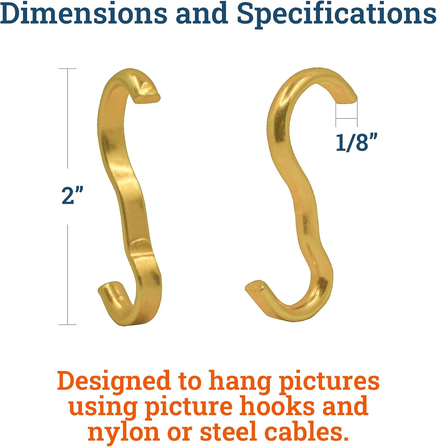 PHS Picture Rail Hooks - Durable Picture Rail Hangers - 25 Pack, Supports up to 25 Pounds, Easy to Install Molding Hooks for Dorm, Home, Gallery Wall & Art Hanging System