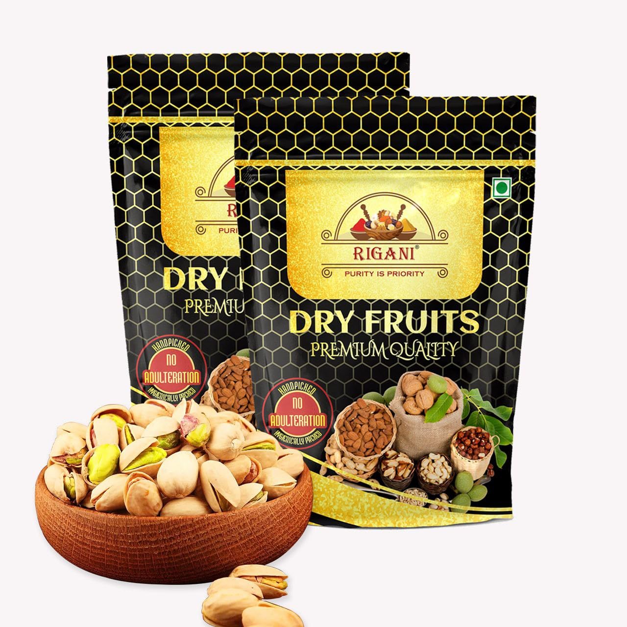 Rigani Premium California Pistachios Roasted And Salted Jumbo Size (Pista) |Dry Fruits & Nuts |Lightly Salted, Dry Roasted |Rich in Vitamins & Minerals |Crunchy Healthy Snacks | 250g*2 - Pack of 2