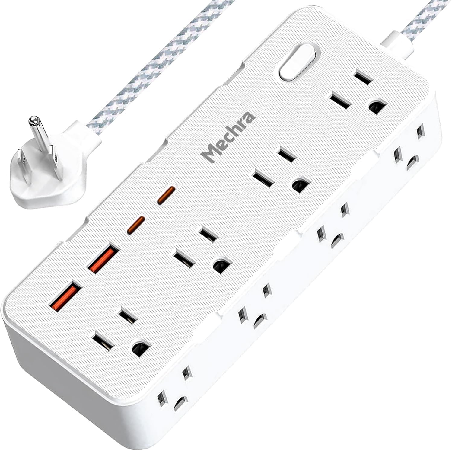 1Ft Extension Cord Power Strip 12-in-1, 8 AC Outlets 4 USB Ports (2 USB C), 1050J Surge Protector, Ultra Thin Flat Plug, Wall Mount Desktop Charging Station, Home Office Travel Dorm College