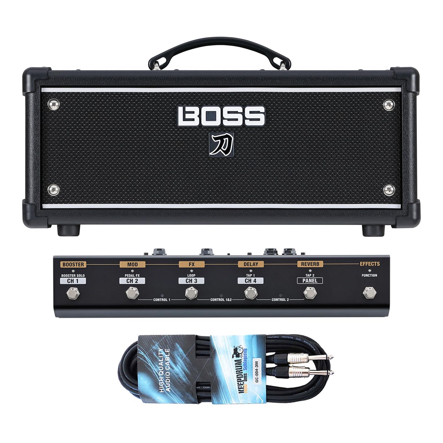 Boss Katana Head Gen 3 Gitarrenverstärker Amp Topteil mit GA-FC-EX Fußschalter und keepdrum Klinkenkabel