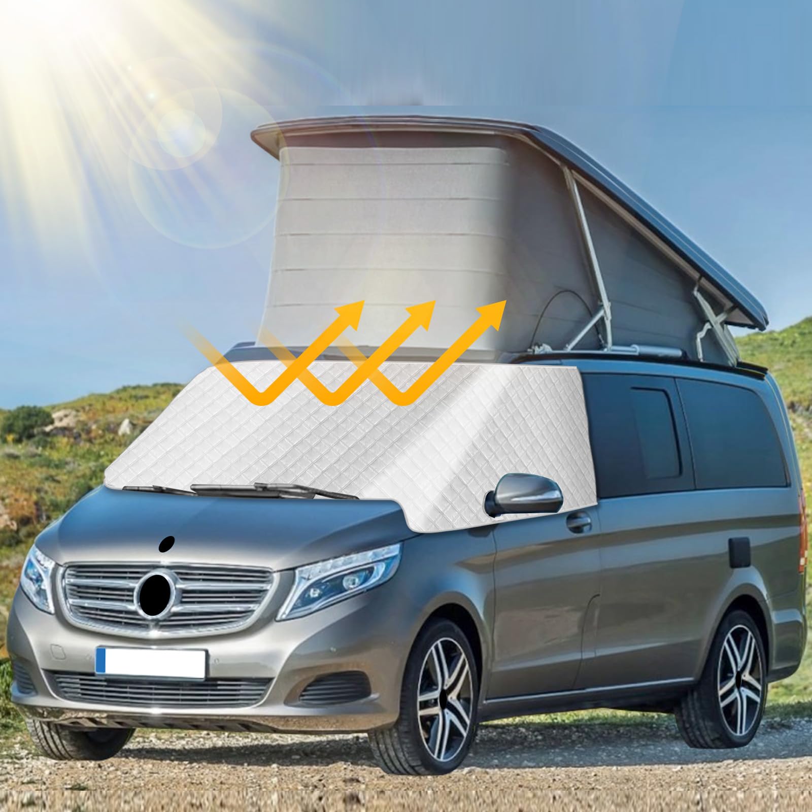 Tenda parasole per parabrezza per Mercedes-Benz Vito W447 2014-2026, parasole esterno riflettente a 5 strati, copertura protettiva anti-UV/antigelo/antipolvere per Vito W447 2014-2026