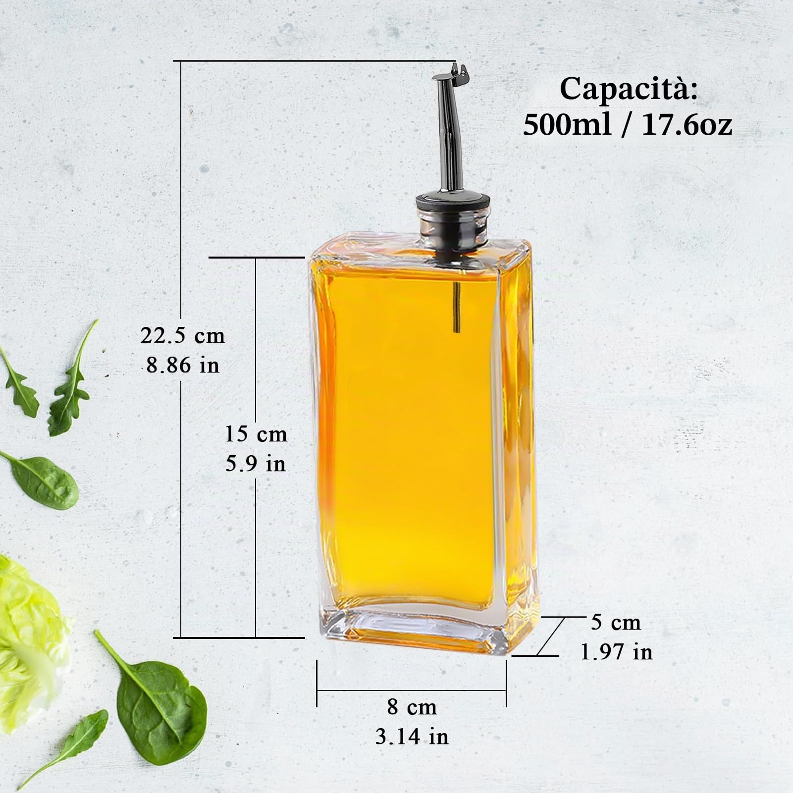 Oliera Salvagoccia Set Bottiglie Vetro per Olio e Aceto con Beccuccio in Acciaio Inox 304 Distributore per Bottiglia di Vetro per Cucina e BBQ 500ML 2 Pezzi con Imbuto (500ml - Nero)