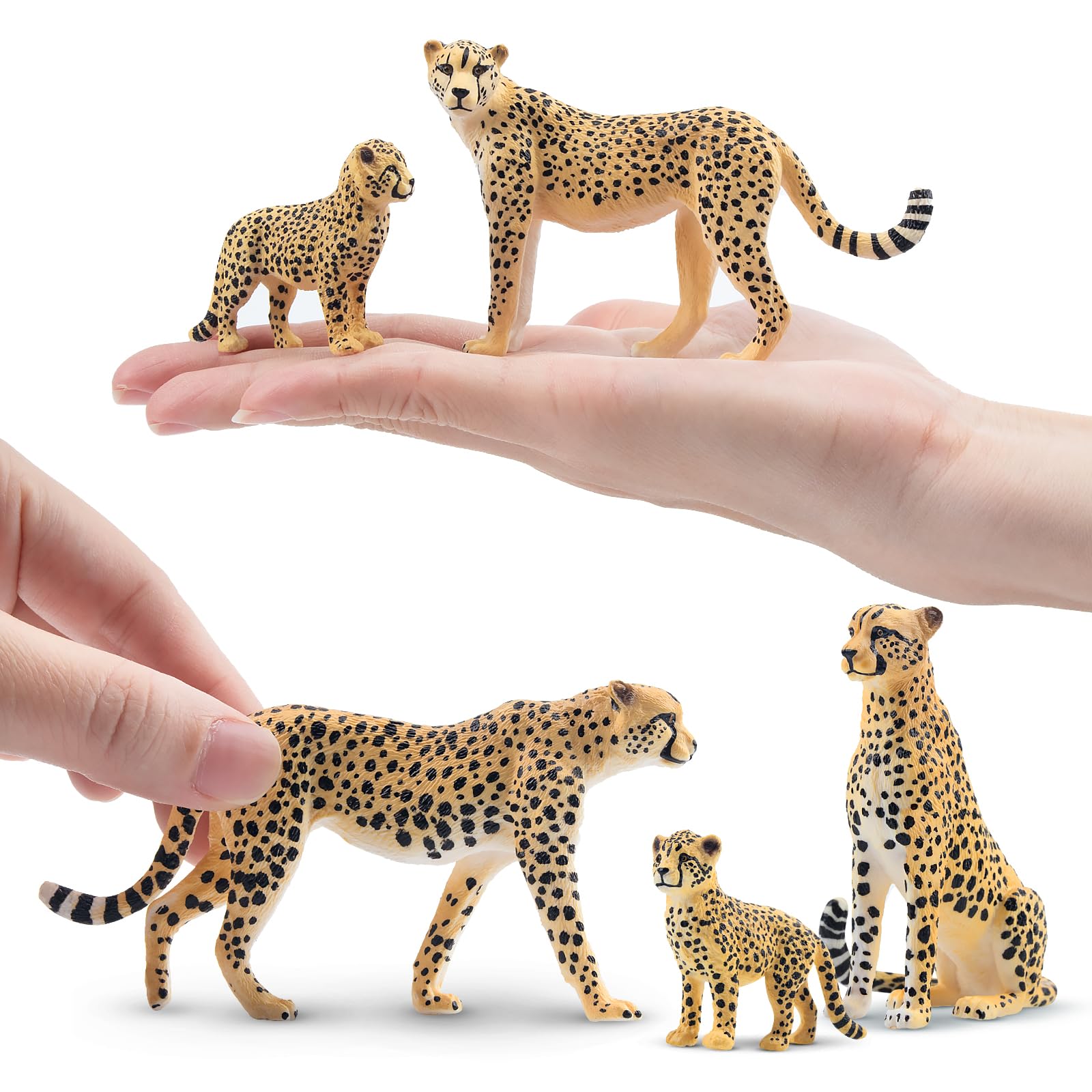 TOYMANY 8 sztuk gepardów, figurki zwierząt z gepardami, realistyczne figurki zwierząt z dżungli, zestaw rodzinny, zabawki do zoo, toppery na ciasto, prezent urodzinowy, do zabawy lub jako dekoracja
