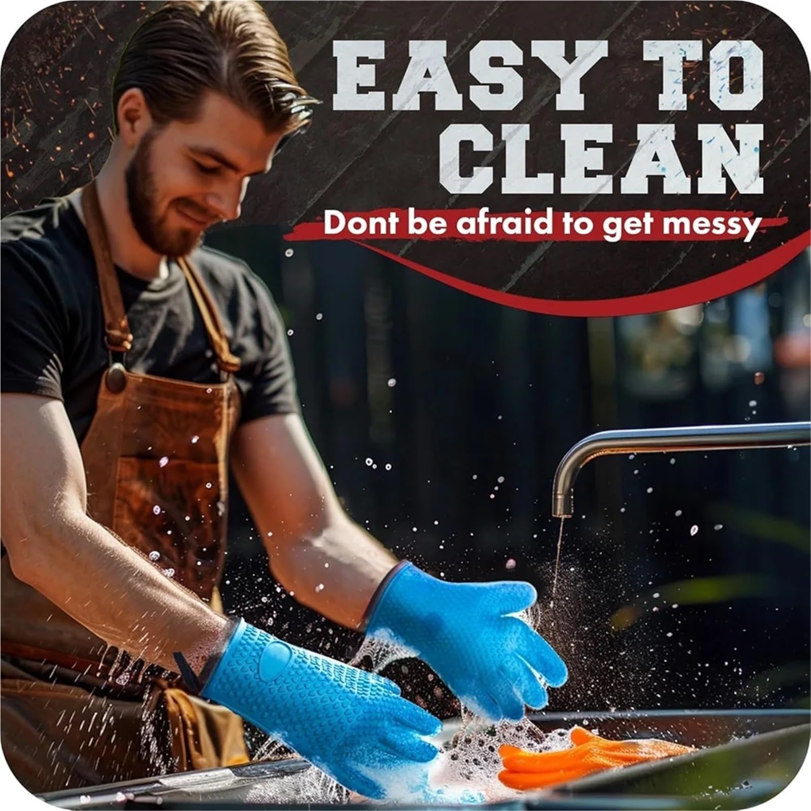 Guantes Barbacoa Guantes de silicona impermeables, manoplas antideslizantes resistentes al calor for horno microondas, cocina, barbacoa, hornear, cocinar, lona, ​​costura, guantes for horno(Orange)