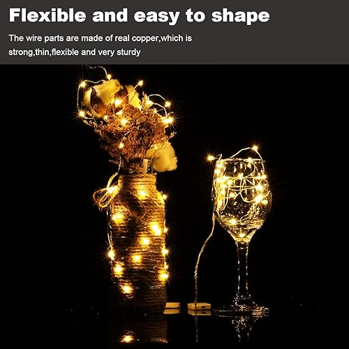 Miniatura 6 de Paquete de 20 luces LED de hadas que funcionan con pilas 33 pies 20 luces LED de alambre plateado blanco cálido luces de luciérnaga de masón mini