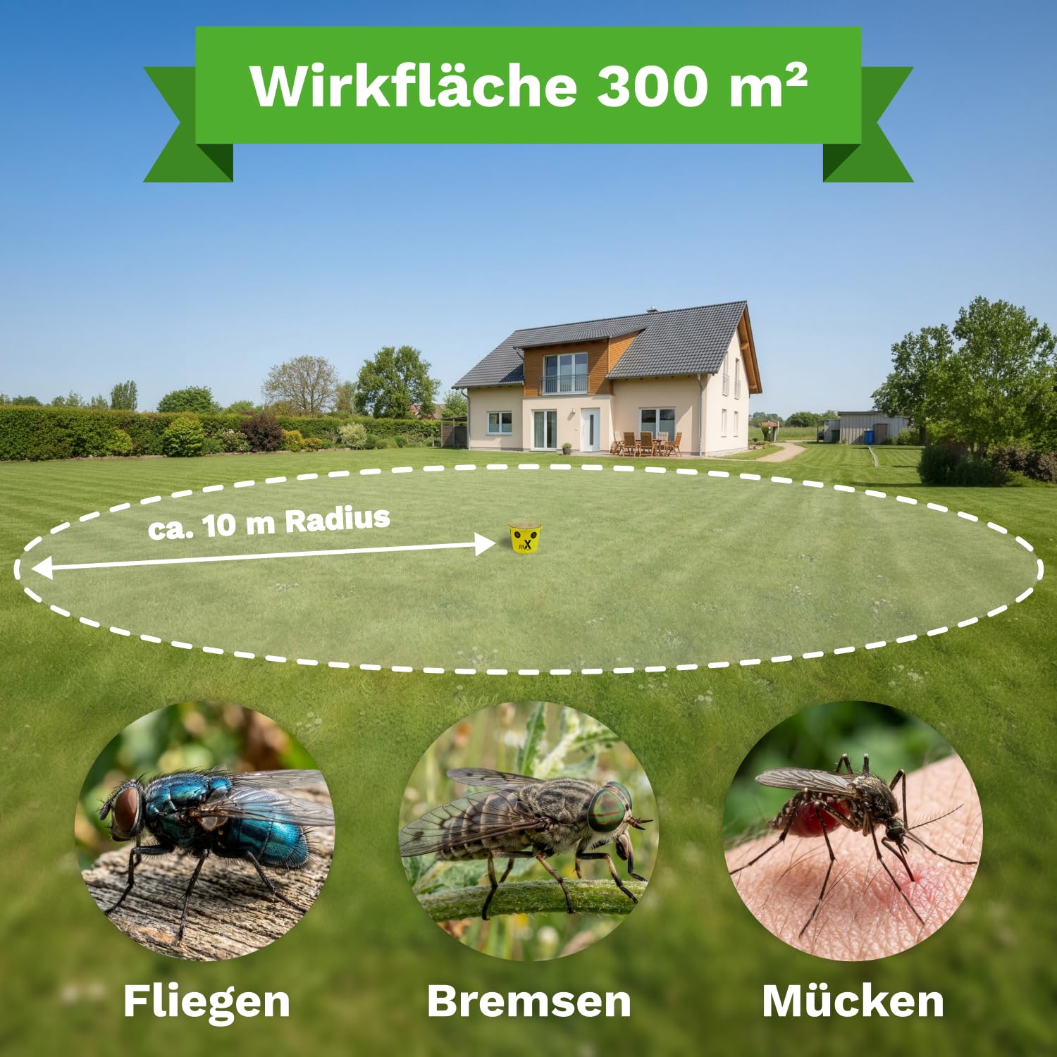 Pułapka na muchy Göbel Fly X do ogrodu, stajni, pastwiska i koni, idealna ochrona przed owadami, owadami, hamulcami, kleszczami, również do zawieszenia, z uchwytem (pułapka na muchy wraz z atramentem)