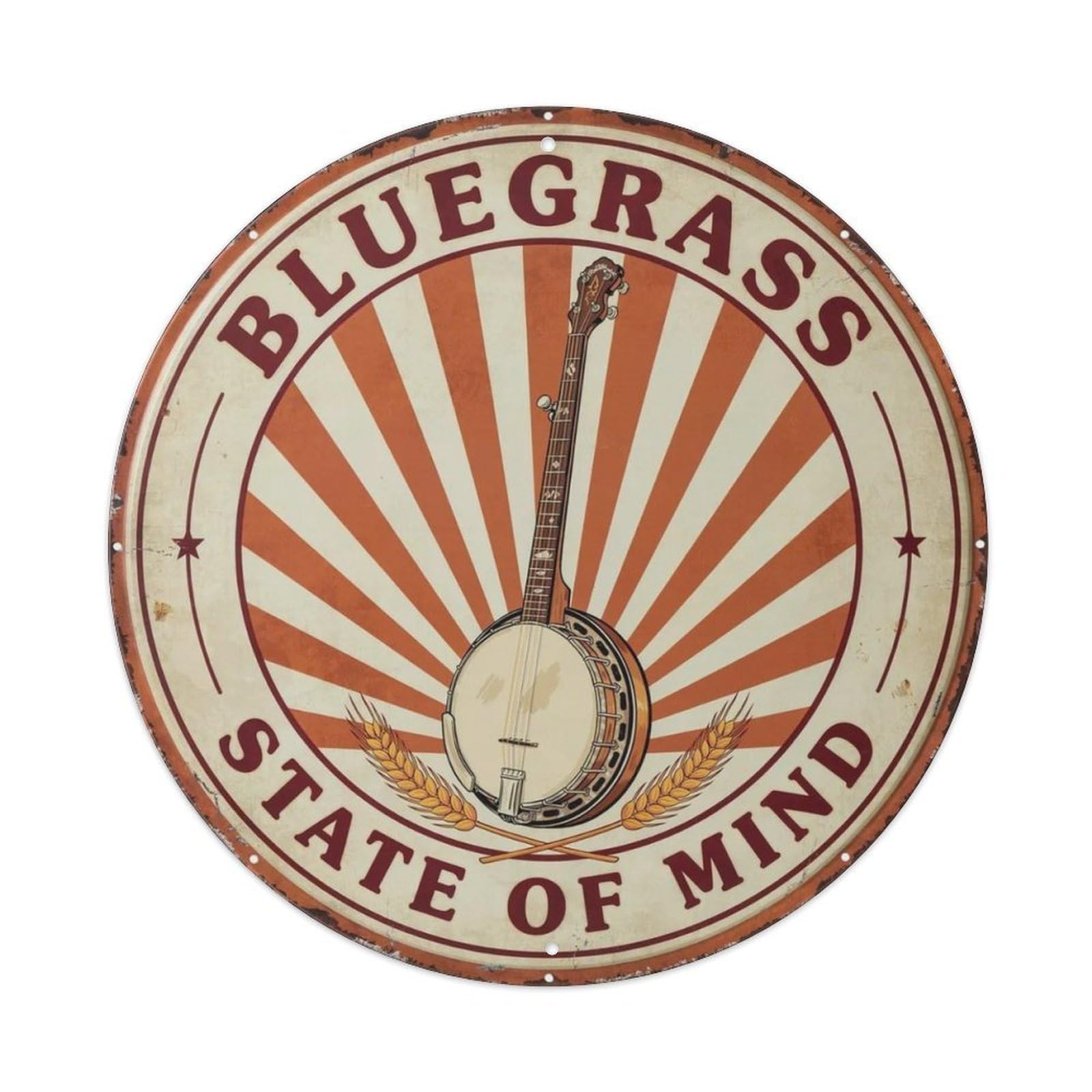 Bluegrass Banjo Country Round Metal Tin Sign Plaque