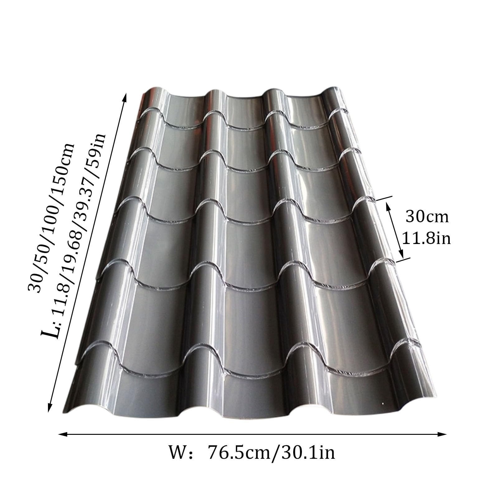 Tejas Metálicas para Techos, Tejas Asfálticas de Aluminio para la Reparación y Decoración de Techos de Cobertizos, Paneles Corrugados Impermeables Grandes para Techos(Black 76.5x30cm,20pcs)