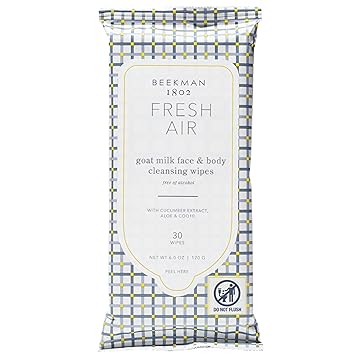 Beekman 1802 Face Wipes Makeup Remover Wipes for Face, Facial Cleansing Wipes that Remove Makeup & Dirt, Travel Essentials, Face Wipes with Goat Milk & Aloe, Fresh Air 30 Count