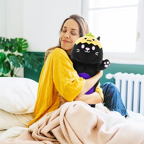 Miniatura 3 de Almohada larga de felpa para el cuerpo, 28 pulgadas, lindo gato negro de peluche, peluche Kawaii suave, almohada de felpa de gato de Halloween,
