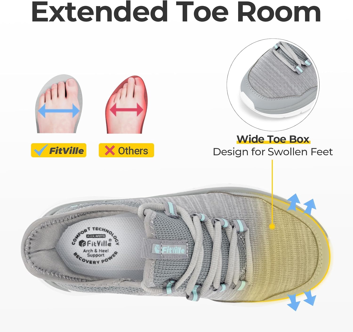 FitVille Women's Slip On Sneakers Wide Shoes Hands Free Running Shoes Slip-On Walking Shoes for Flat Feet Plantar Fasciitis Heel Pain Relief - Cloud Walker V7 - Image 4