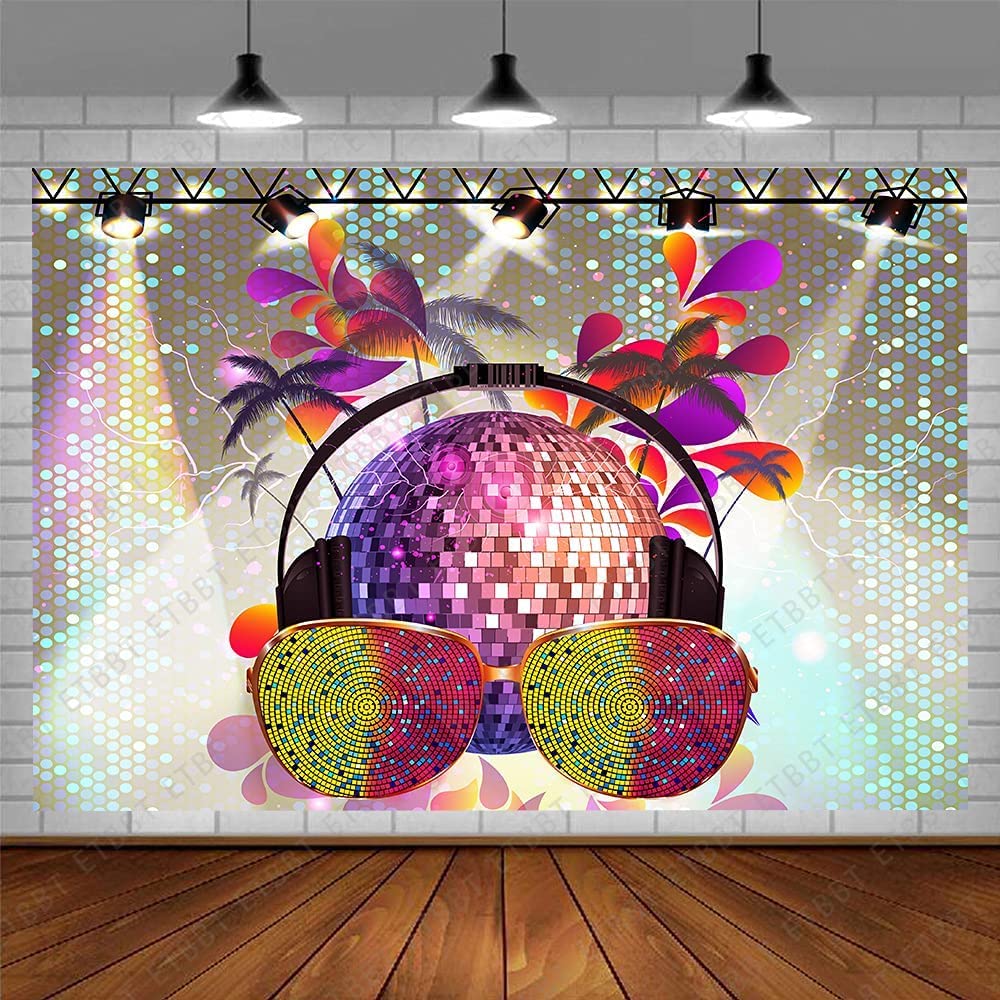 Toile De Fond Disco Vintage 3x2m - Boule Disco Néon 70s 80s 90s Pour Fête Anniversaire, Photographie Et Scène De Nuit