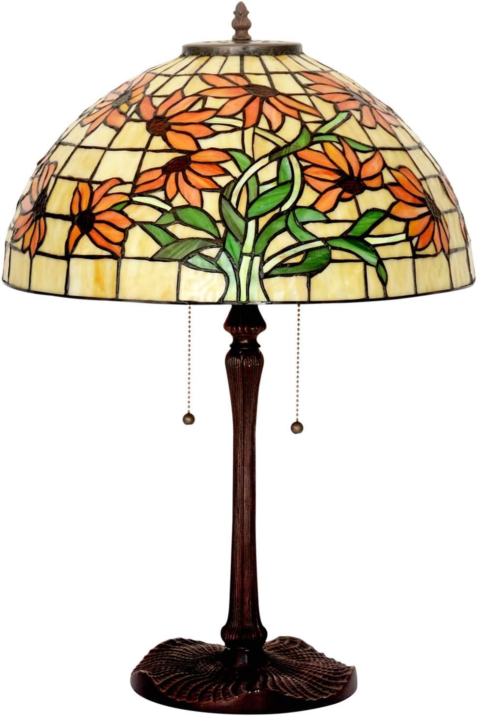 HT Tiffany Style Decor Table lamp, 16 inch Wide Daisy 2 Light Stained Glass Shade Zinc Alloy Base, Antique for Dining Room Living Room Bedroom Study Dresser