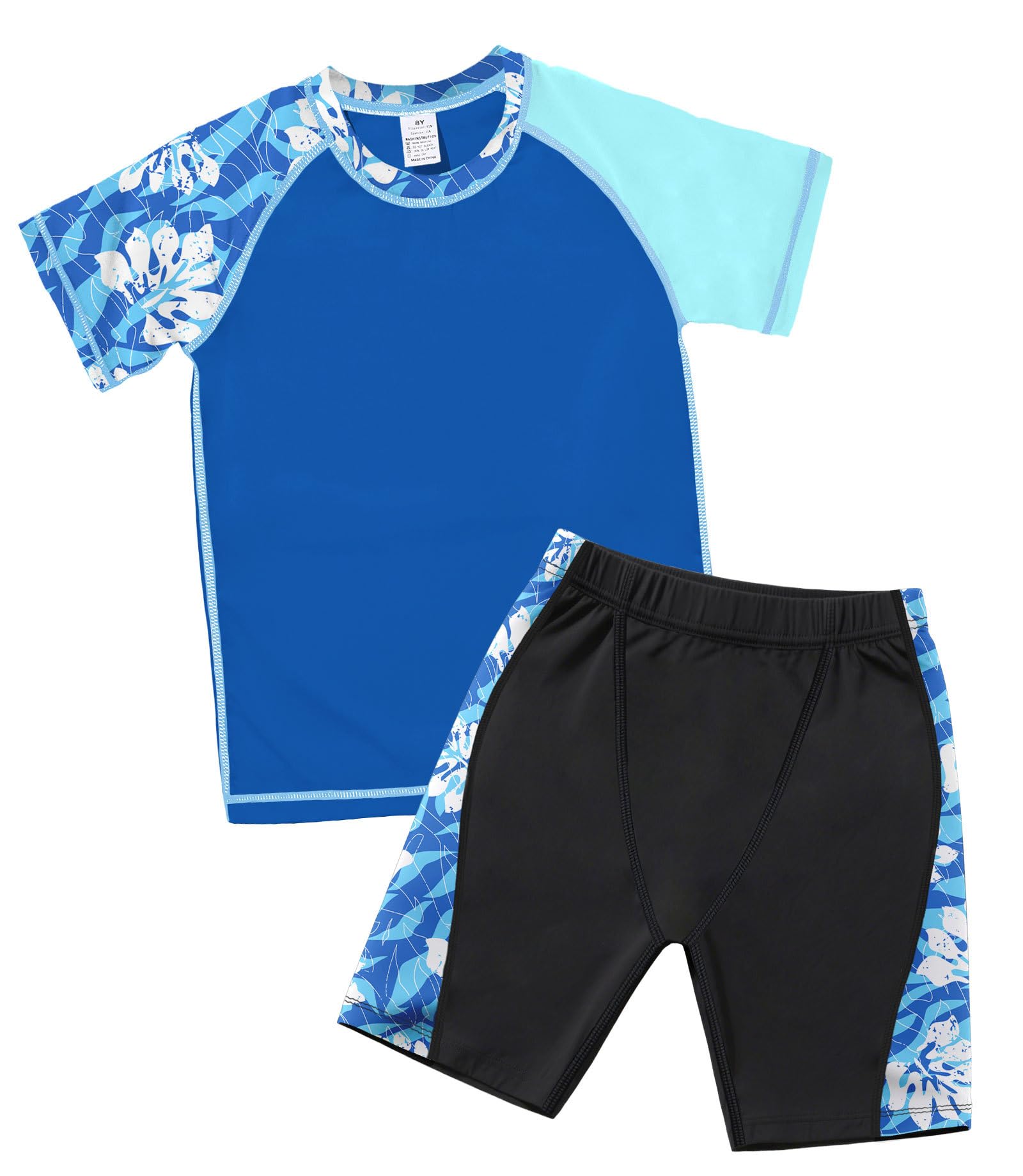 ANGEL CITIZ Ensemble Maillot de Bain Enfant Garçon Fille 2 Pièces Anti UV UPF 50+ T-Shirt + Short de Bain Protection Solaire Costume de Bain pour Piscine Plage Natation 98-140