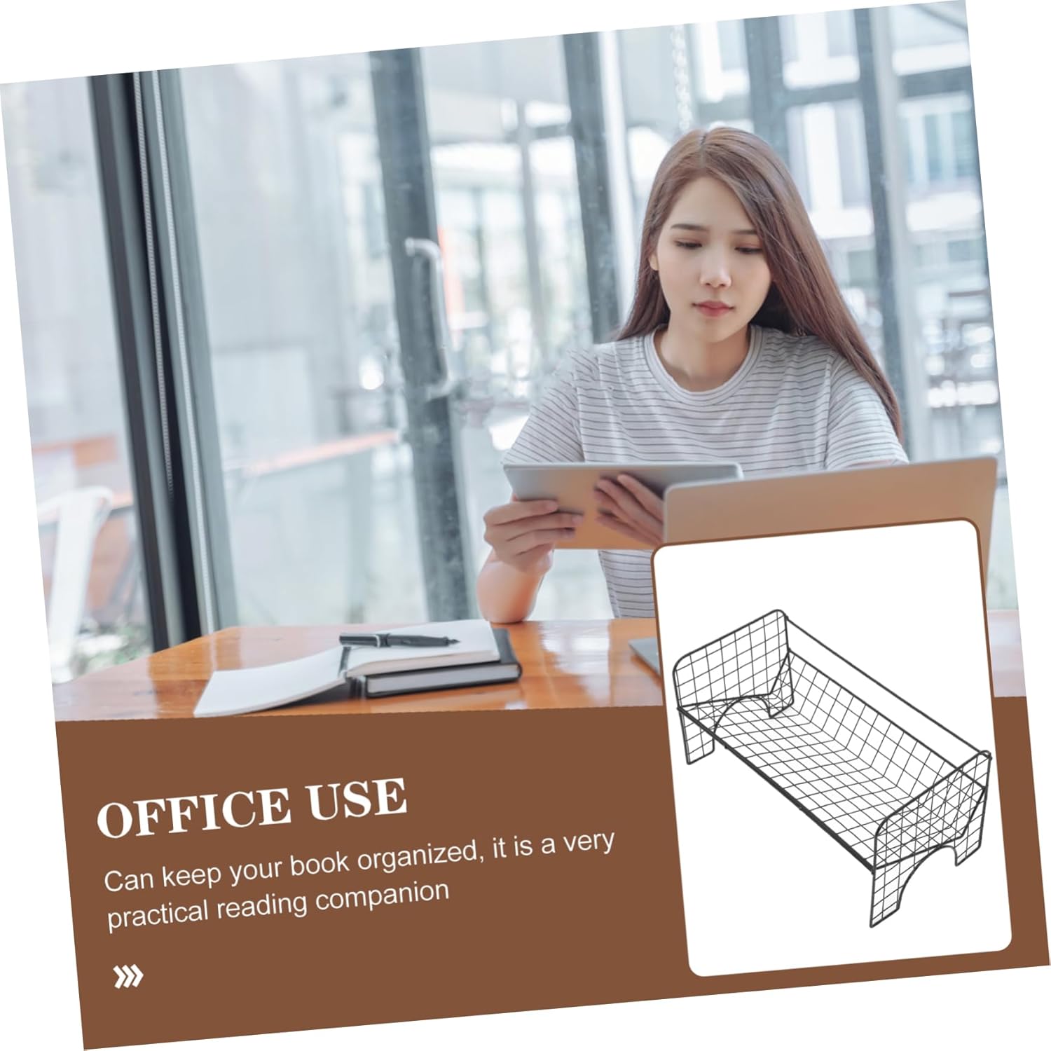 Luxshiny Desktop Iron Bookshelf Vinyl Record CD Storage Rack Decorative Magazine Holder for Desk Organization Smooth Corner Design