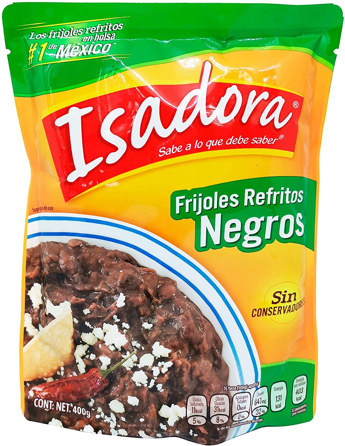 Isadora - Pack Frijoles Bayos + Frijoles Negros Refritos Listos para Calentar y Servir. Indispensables para acompañar cualquier platillo o para enfrijoladas. Pack de 2