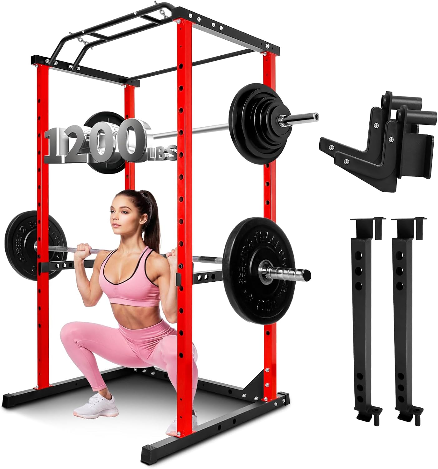 Esafio Power Cage - Heavy Duty Adjustable Rack with Safety Bars & J Hooks