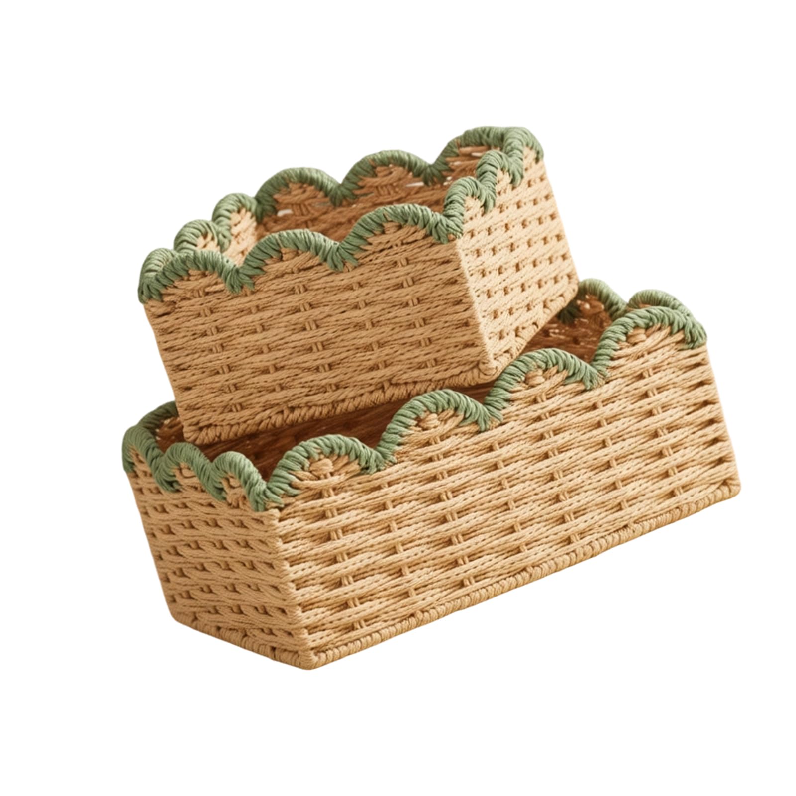 yanwuwa Of 2 Handwoven Green Paper Fiber Rope Baskets Japanese Styles Storage Organizers for Home Decoration Natural Fiber Basket