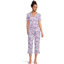 Karen Neuburger Women's Girlfriend Short Sleeve Notch Collar Button Up Top and Capri Pant Bottom 2-piece Pajama Set