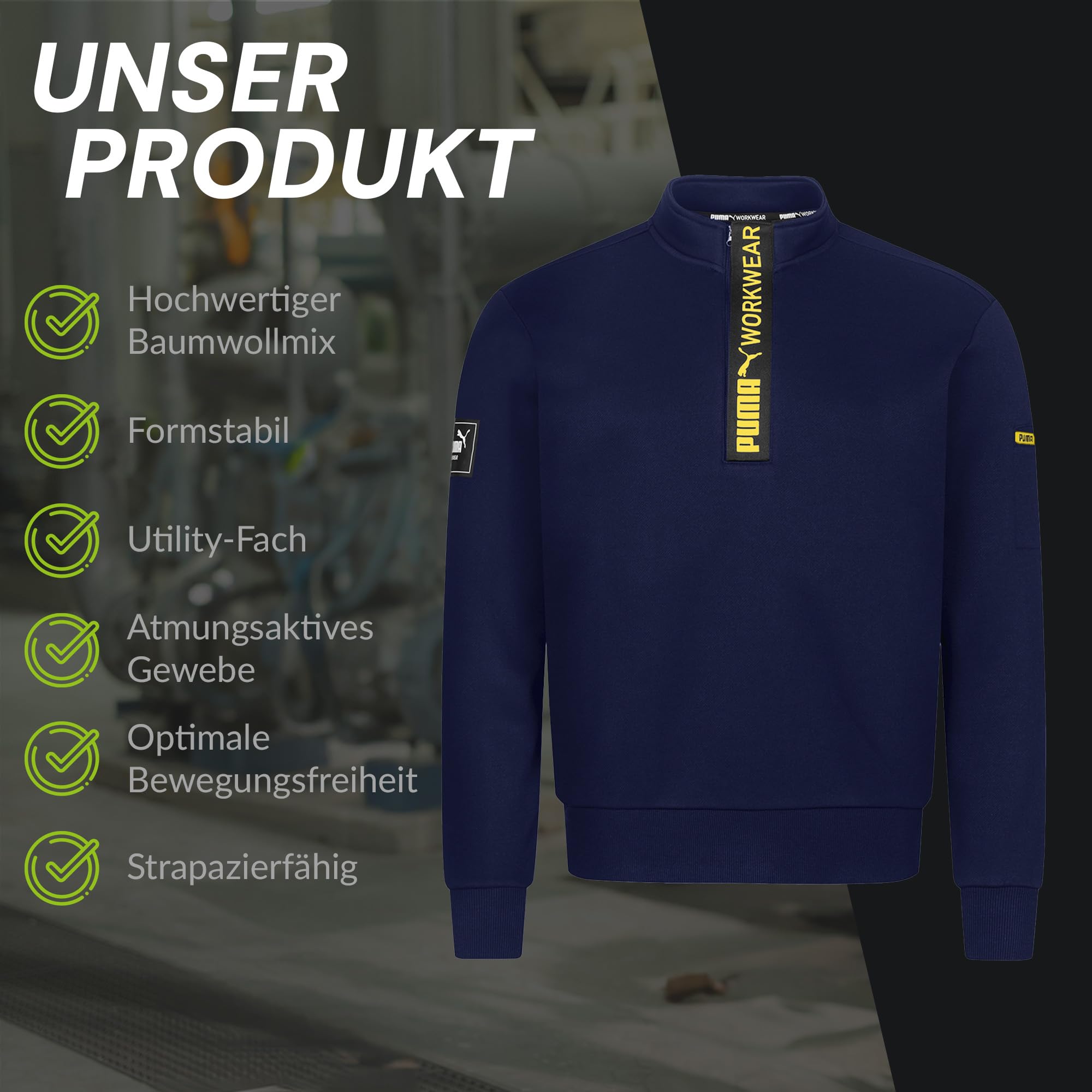 PUMA Workwear Advanced kolekcja – bluza męska z zamkiem błyskawicznym – kieszeń na ramię – wytrzymała i oddychająca tkanina – do rzemiosła i logistyki