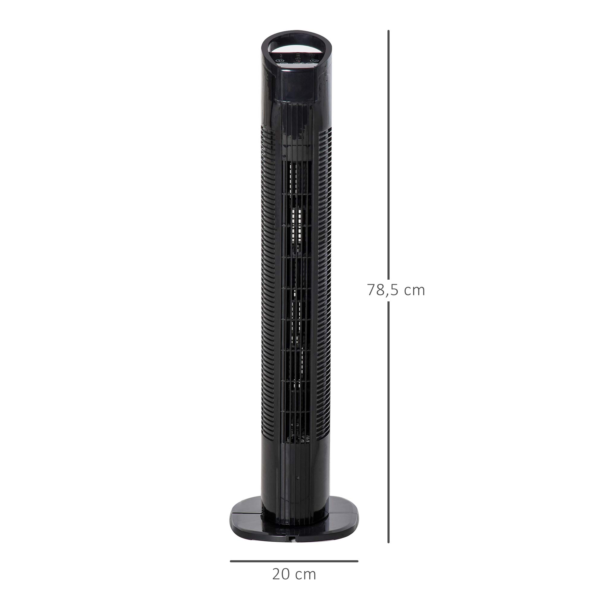 HOMCOM Ventilateur colonne silencieux 50 W, ventilateur tour pour chambre avec 3 modes 3 vitesses, télécommande, oscillant 70°, minuterie et contrôle tactile, 78,5H cm noir