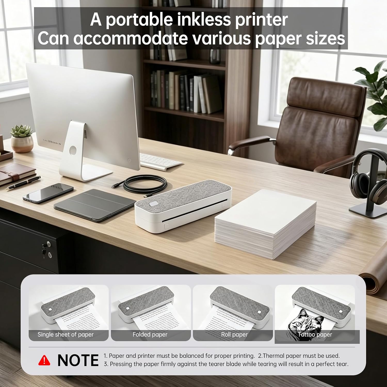 Portable printer bluetooth Inkless thermal for Phone & Laptop and Tablet