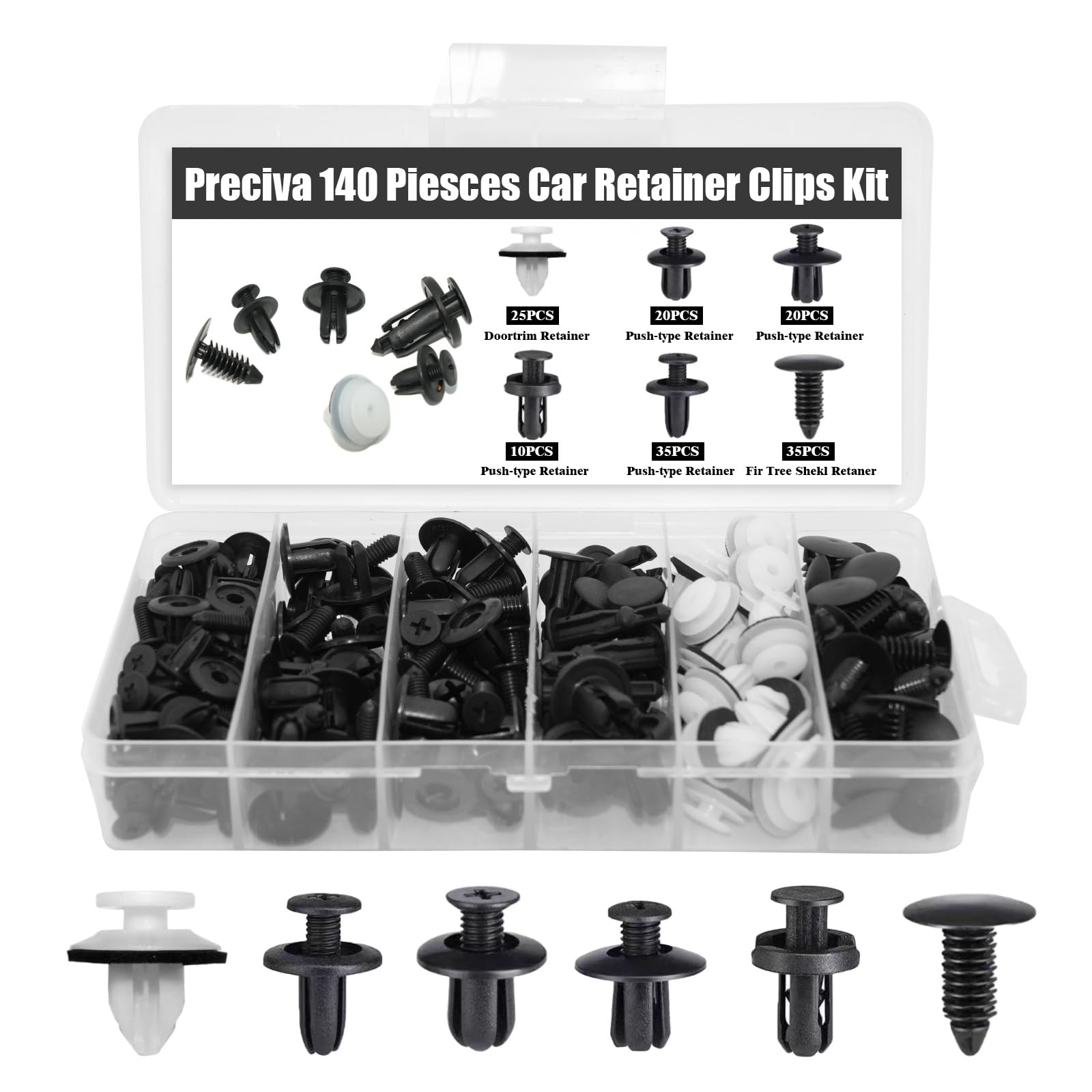 Kit De 140 Clips Auto Universels - 6 Types De Rivets Plastique Pour Portières, Pare-chocs, Garde-boue